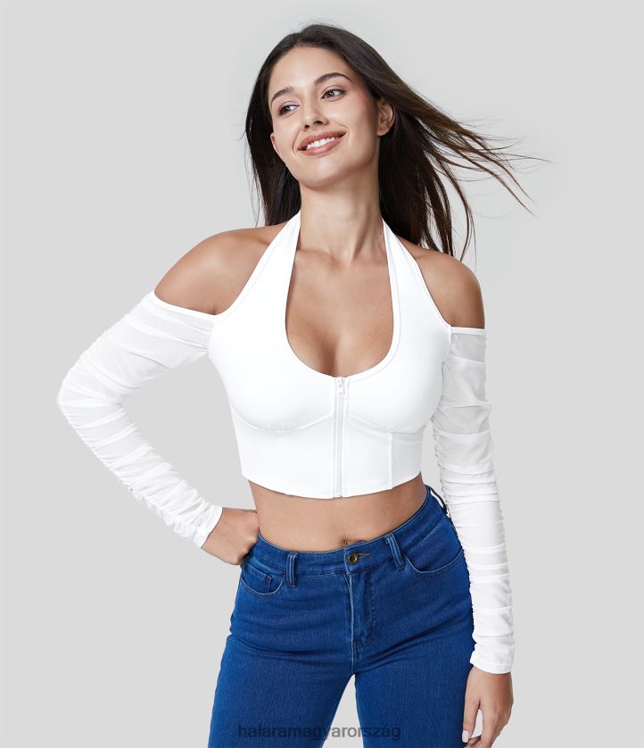 aktív ruházat Halara softlyzero légies kötőfék hát nélküli cipzár kontrasztos hálós domború vágott hideg érintés alkalmi sportfelső fehér nők 8FPF801905