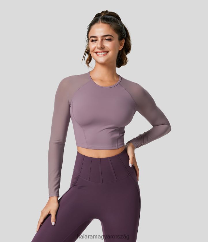 aktív ruházat Halara softlyzero légies kontrasztos hálós ujjú vágott cool touch jóga sportfelső bodza nők 8FPF801873