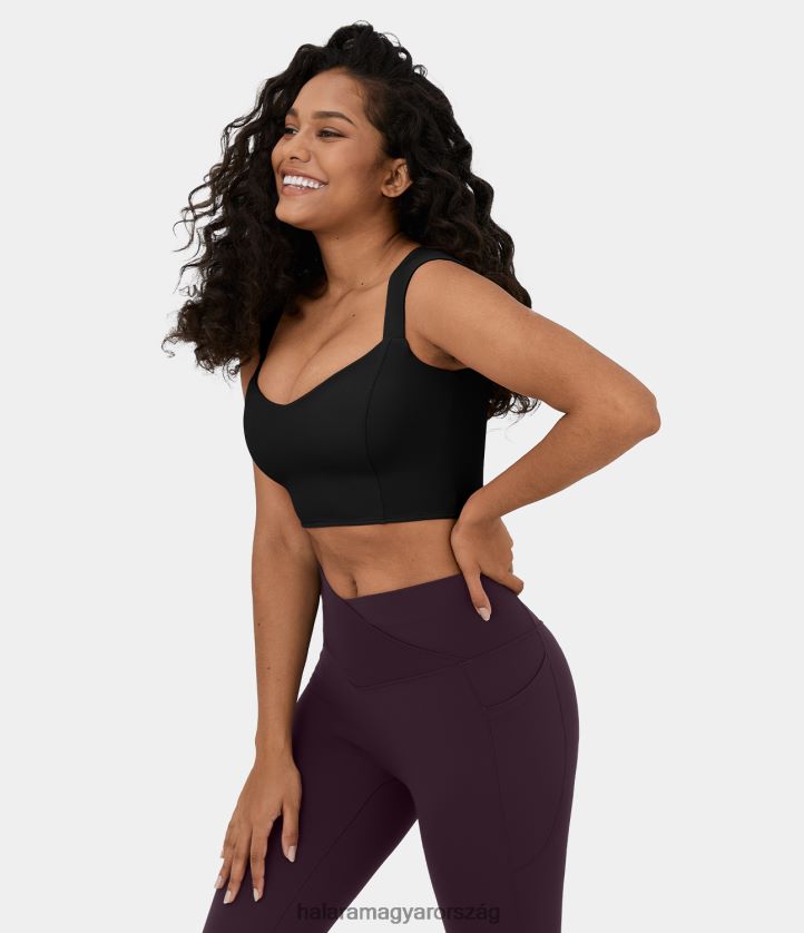 aktív ruházat Halara softlyzero légies szögletes nyakú kis sapkás ujjú vágott cool touch jóga sportfelső fekete nők 8FPF801924