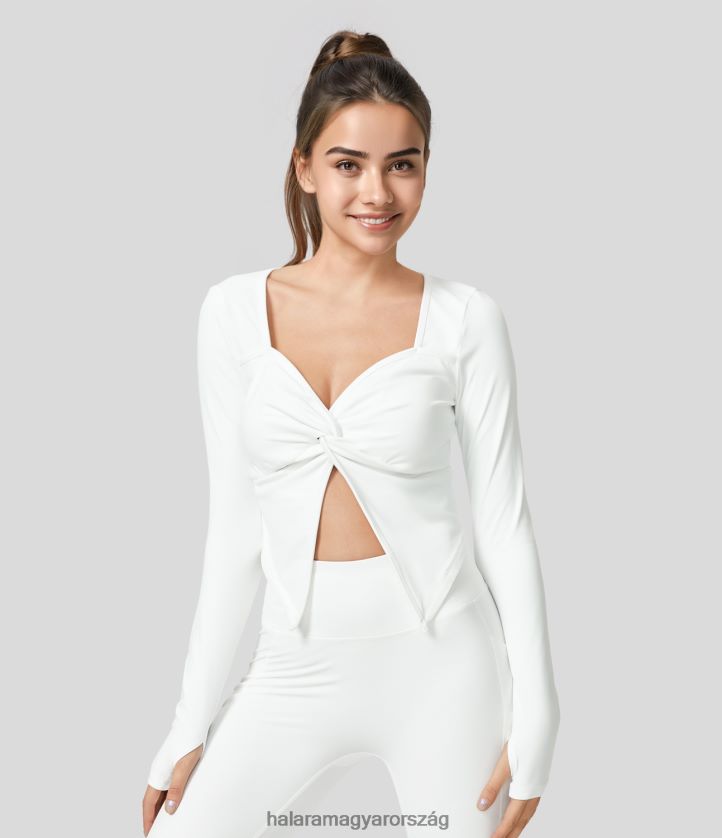 aktív ruházat Halara softlyzero plüss csavart hasított hüvelykujj lyukkal vágott jóga sportfelső fehér nők 8FPF801933