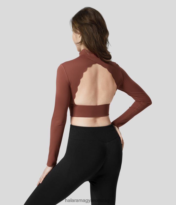 aktív ruházat Halara softlyzero plüss hát nélküli kivágott állványgallér hosszú ujjú fésűkagyló díszítéssel vágott jóga sportfelső kaliforniai óriásfenyő nők 8FPF801910