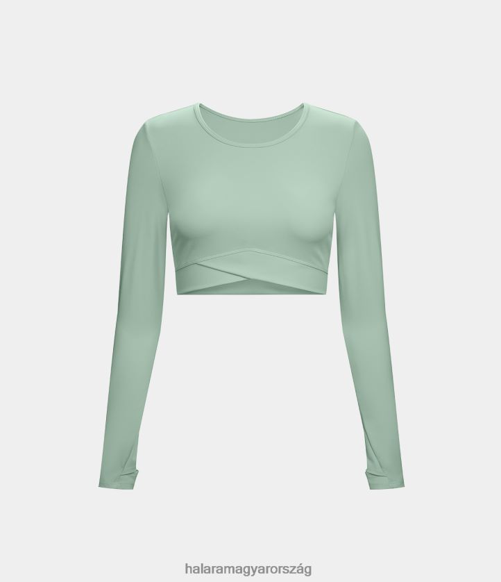 aktív ruházat Halara softlyzero plüss hüvelykujj lyukas crossover szegély vágott jóga sportfelső finom zöld nők 8FPF801865