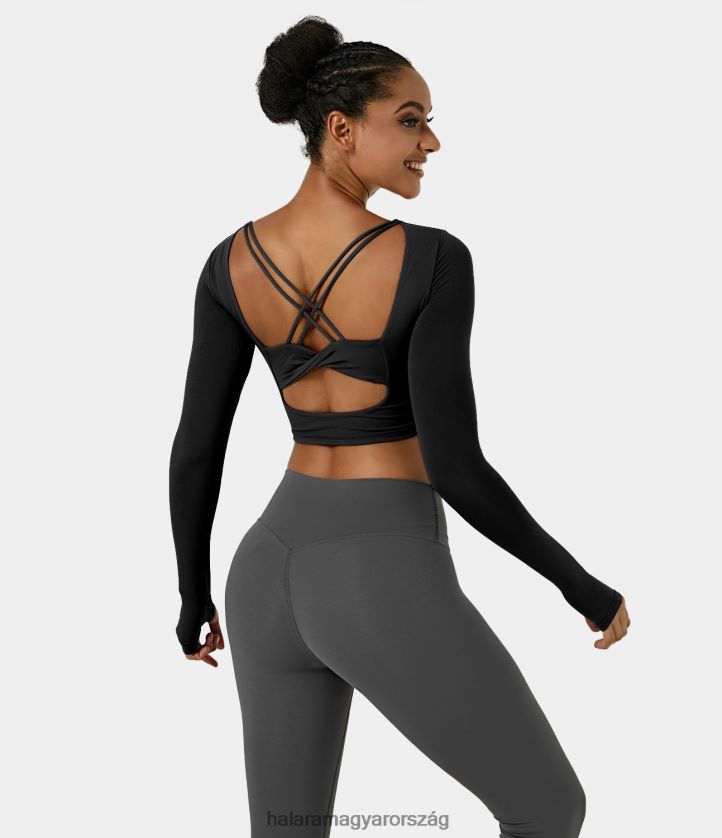 aktív ruházat Halara softlyzero plüss hüvelykujj lyukas háttámla nélküli keresztben kivágott vágott sportfelső fekete nők 8FPF801895