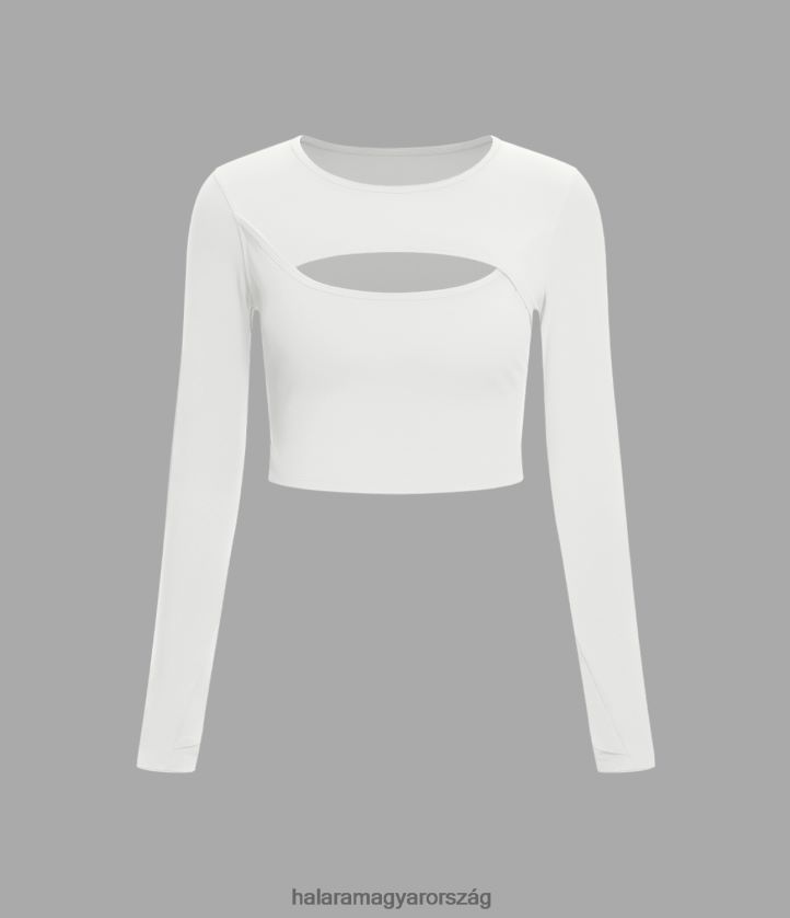 aktív ruházat Halara softlyzero plüss hosszú ujjú hüvelykujj lyukas kivágott vágott táncos sportfelső fehér nők 8FPF801918