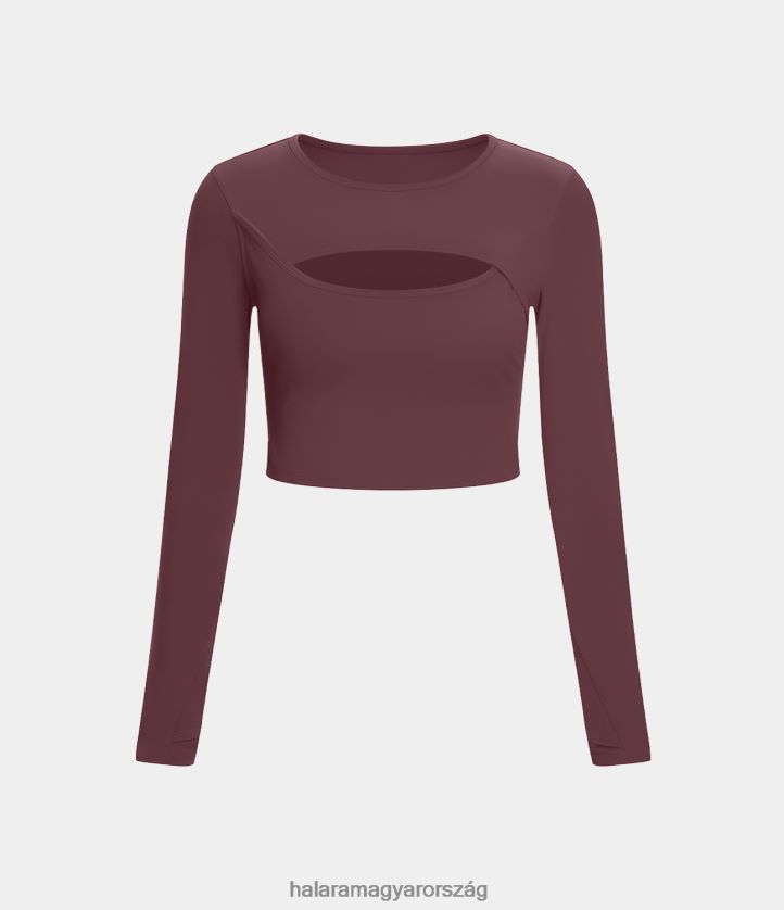 aktív ruházat Halara softlyzero plüss hosszú ujjú hüvelykujj lyukas kivágott vágott táncos sportfelső piros mahagóni nők 8FPF801897