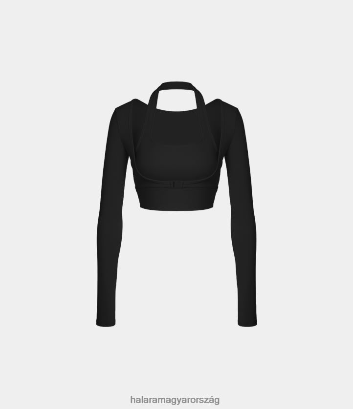aktív ruházat Halara softlyzero plüss kötőfék hüvelykujj lyukas hosszú ujjú, vágott 2 az 1-ben sportfelső fekete nők 8FPF801828