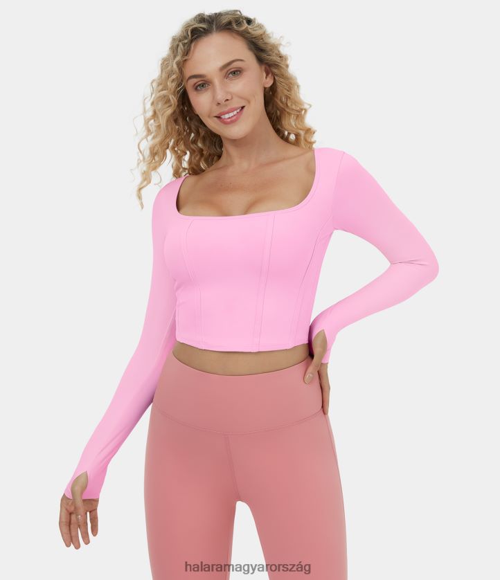 aktív ruházat Halara softlyzero plüss szögletes nyakú hüvelykujj lyukas vágott jóga sportfelső virágcsokor nők 8FPF801898