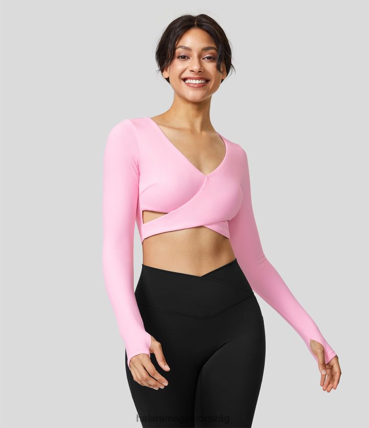 aktív ruházat Halara softlyzero plüss v nyakú hüvelykujj lyukas crossover szegélyű vágott jóga sportfelső eredeti nők 8FPF801911