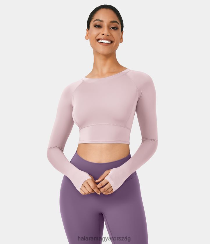 aktív ruházat Halara tömör hüvelykujj lyukkal vágott jóga sportfelső halványlila nők 8FPF801791