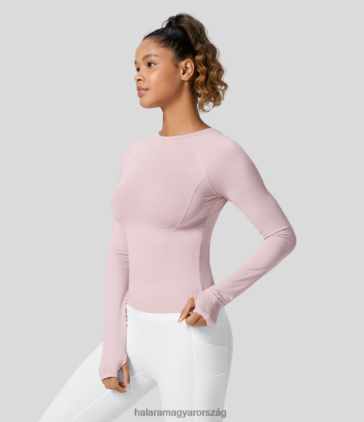 aktív ruházat Halara tömör hüvelykujjlyukú jóga sportfelső halványlila nők 8FPF801792