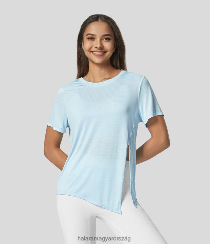 aktív ruházat Halara áttetsző, rövid ujjú aszimmetrikus, osztott szegélyű jacquard alkalmi sportfelső sósvízi csúszda nők 8FPF801840