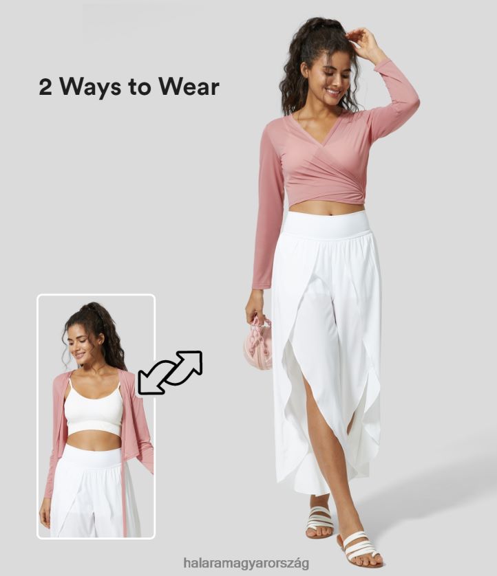 aktív ruházat Halara áttetsző v nyakú, hosszú ujjú nyakkendővel hátravágott jógahálós sportfelső lágy rózsa nők 8FPF801925