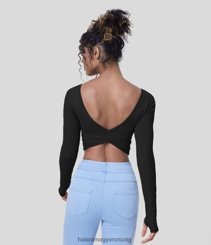aktív ruházat Halara u nyakú hát nélküli crossover hüvelykujj lyuk vágott jóga sportfelső fekete nők 8FPF801824
