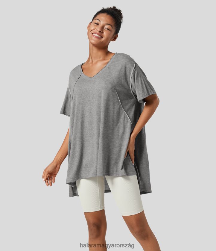 aktív ruházat Halara v nyakú osztott szegély magas alacsony oversize jóga sportfelső hamuszürke nők 8FPF801884