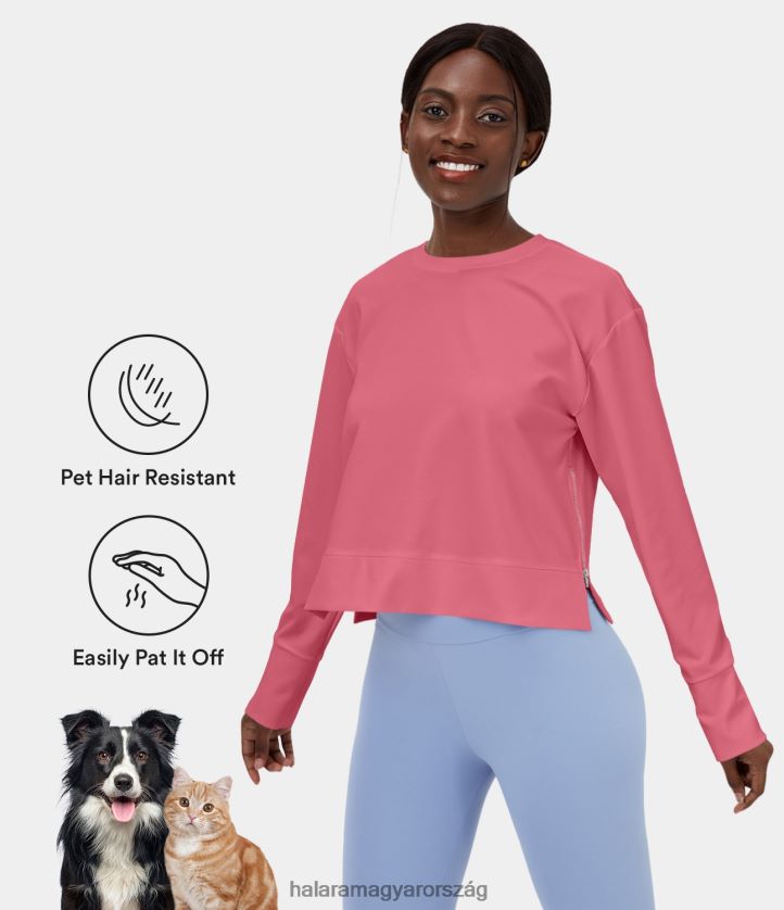 aktív ruházat Halara Patitoff flow kisállatszőrnek ellenálló cipzár osztott levágott alkalmi sport pulóver sivatagi rózsa nők 8FPF801972