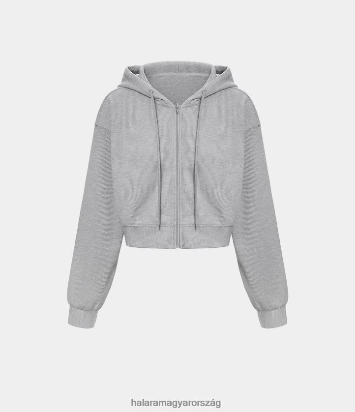 aktív ruházat Halara gofri kapucnis húzózsinóros cipzár rövidített alkalmi pamut sport pulóver ködszürke nők 8FPF801947