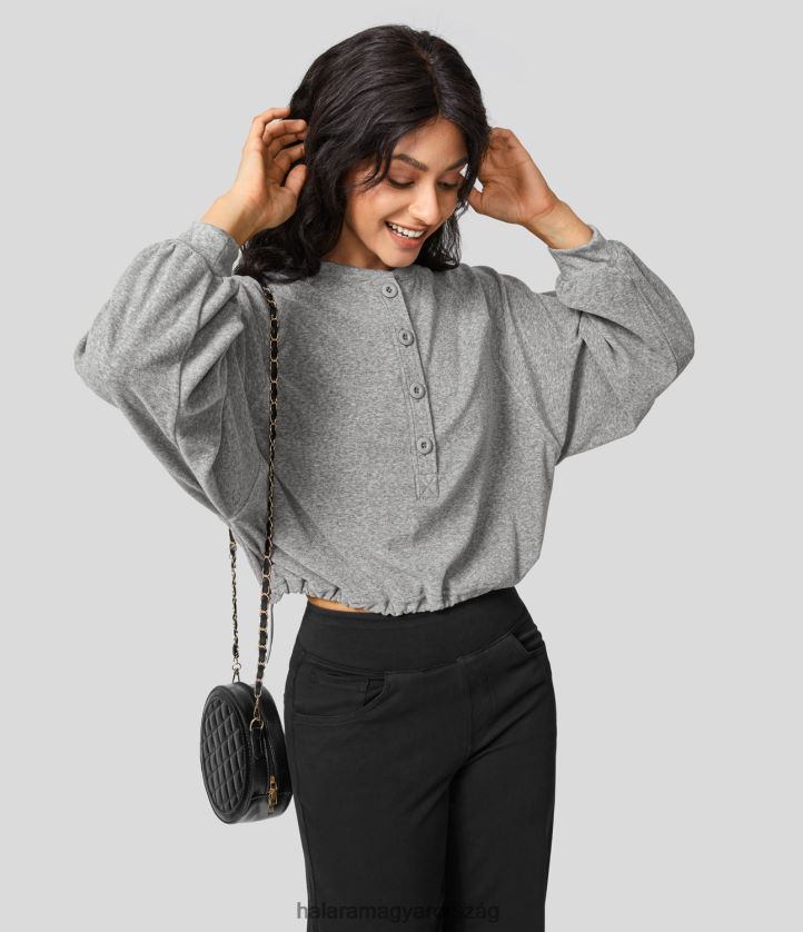 aktív ruházat Halara gombos raglán ujjú, állítható húzózsinóros szegélyű alkalmi pulóver sötét foltos szürke nők 8FPF802015