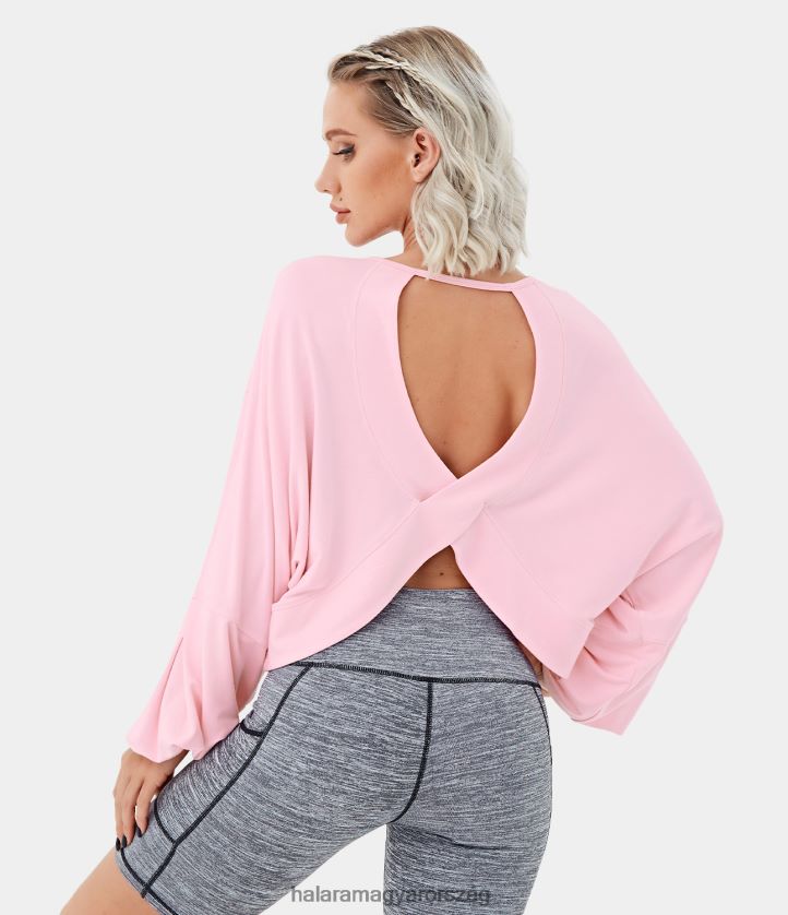 aktív ruházat Halara hosszú ujjú, hát nélküli kivágott crossover szegélyű alkalmi sportpulóver alig rózsaszín nők 8FPF802008
