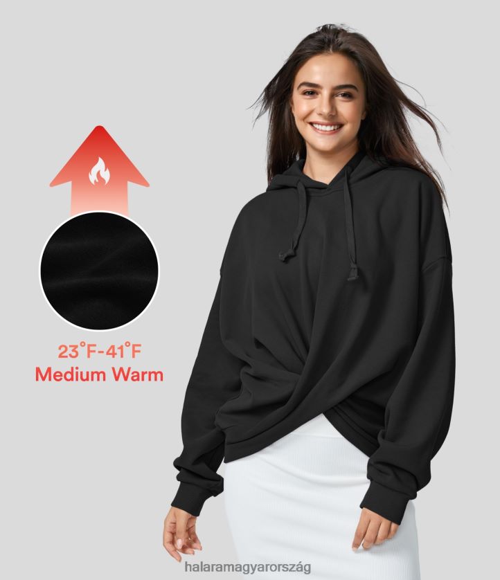 aktív ruházat Halara kapucnis zsinóros csavart hosszú ujjú polár alkalmi pamut sportpulóver fekete nők 8FPF802006