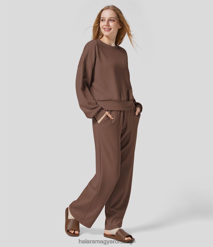 aktív ruházat Halara kerek nyakú ejtett váll laza szabású alkalmi sportpulóver musztáng nők 8FPF802016