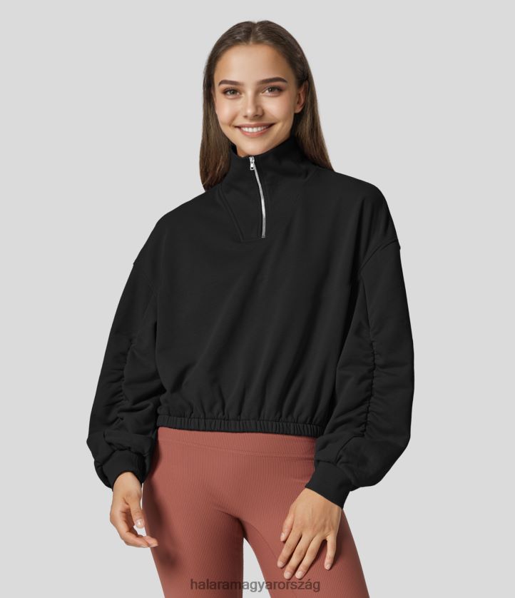 aktív ruházat Halara tölcsérnyakú félcipzáras, domború hosszú ujjú túrapamut sportpulóver feketére süllyedő csillag nők 8FPF801990