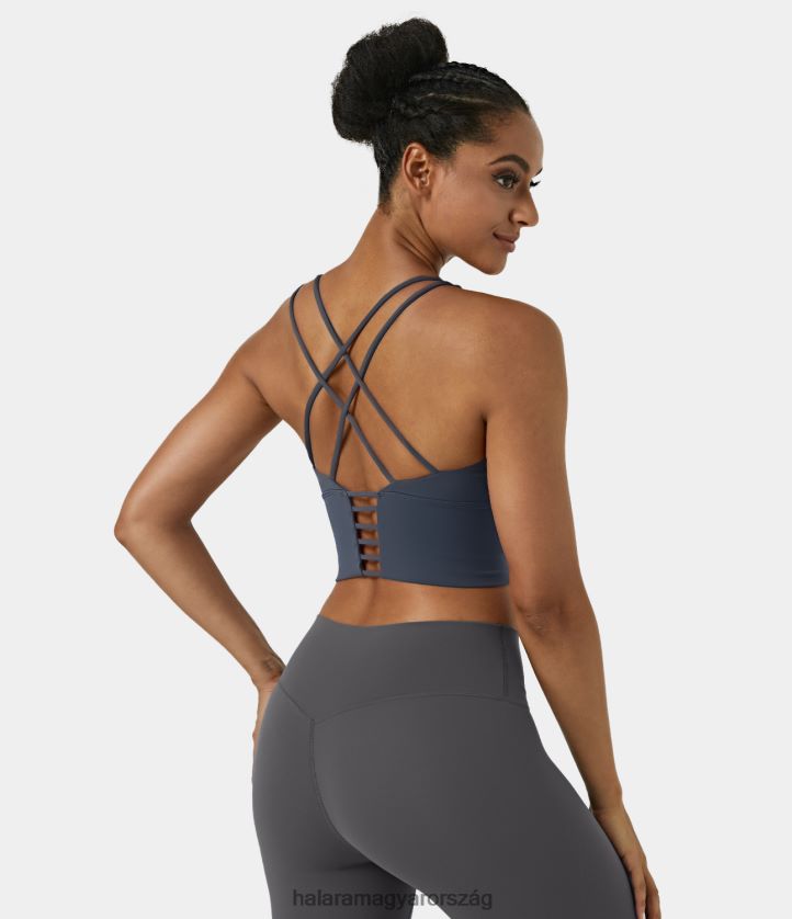 aktív ruházat Halara alacsony támasztékú backless crisscross u nyak longline jóga sportmelltartó egész éjjel fent - lila szürke nők 8FPF801578