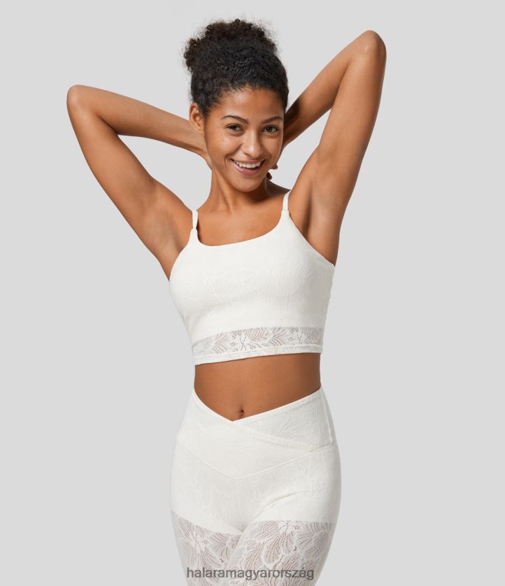aktív ruházat Halara alacsony támasztékú csipke rátéttel vágott jóga sportmelltartó fehér nők 8FPF801579