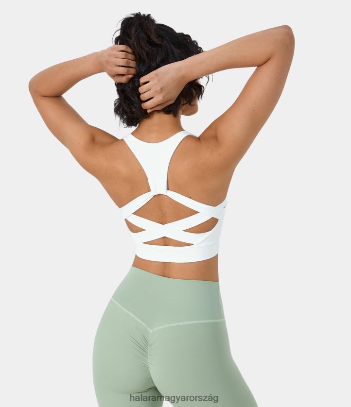 aktív ruházat Halara alacsony támasztékú hát nélküli racerback crisscross jóga sportmelltartó fehér nők 8FPF801577