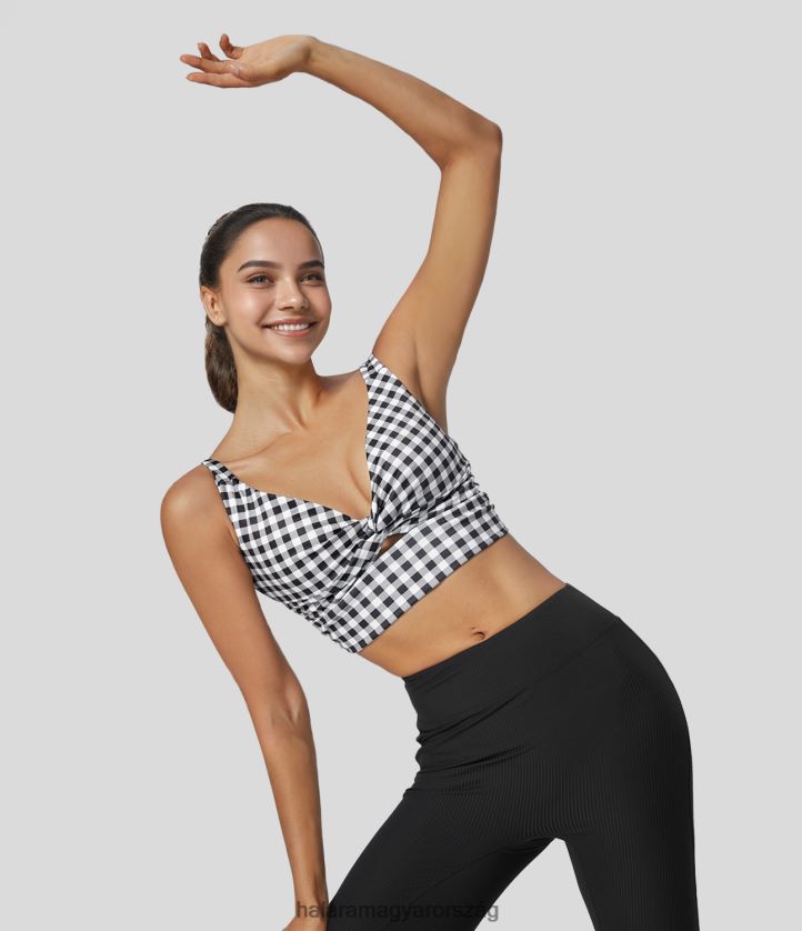 aktív ruházat Halara alacsony tartású csavart kivágott háttámla nélküli vintage kockás jóga sportmelltartó fehér fekete kockás nők 8FPF801601