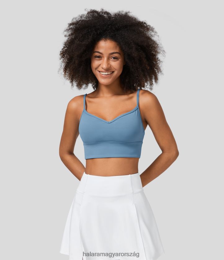 aktív ruházat Halara alacsony tartású kedves nyakú, hát nélküli jóga sportmelltartó ezüst tó kék nők 8FPF801595
