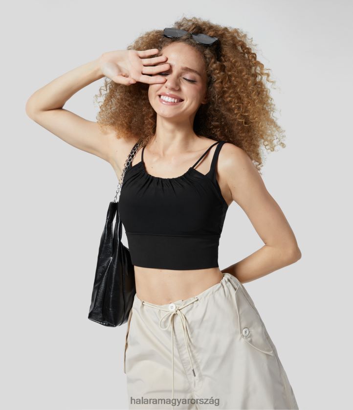 aktív ruházat Halara alacsony tartású, kontrasztos, hálós, tömörített hát nélküli jóga sportmelltartó fekete nők 8FPF801612