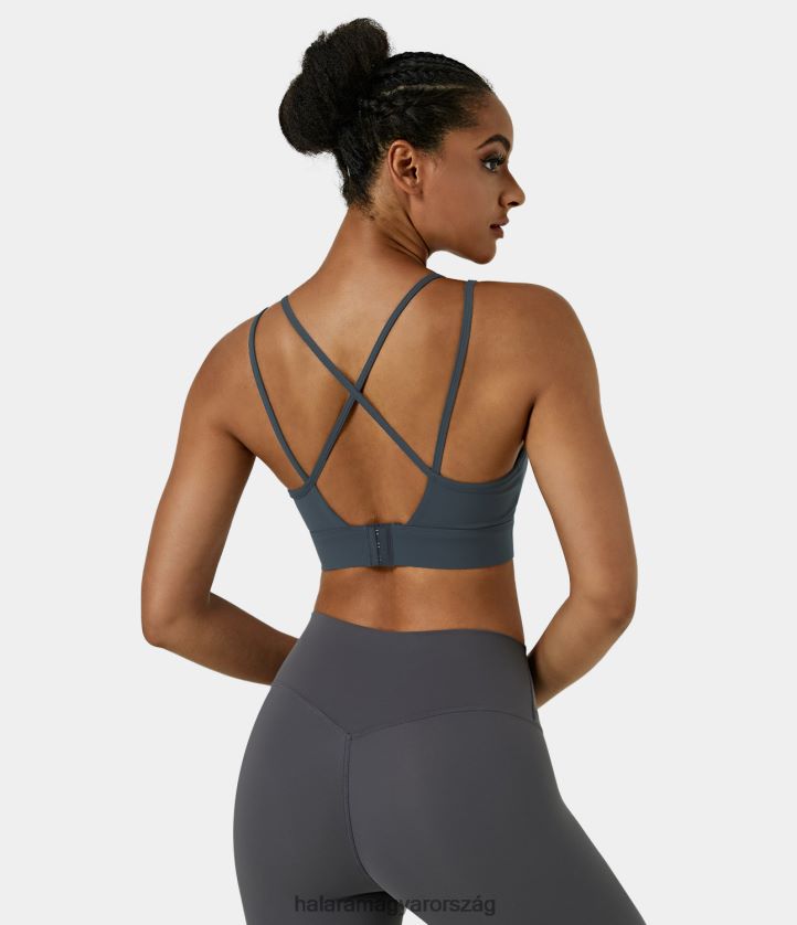 aktív ruházat Halara közepes támasztékú, háttámla nélküli, keresztezett pántos állítható kampós sportmelltartó sötét pala nők 8FPF801587