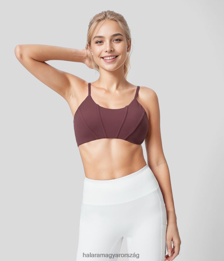 aktív ruházat Halara softlyzero alacsony tartású u nyakban állítható pántos hát nélküli jóga sportmelltartó piros mahagóni nők 8FPF801622