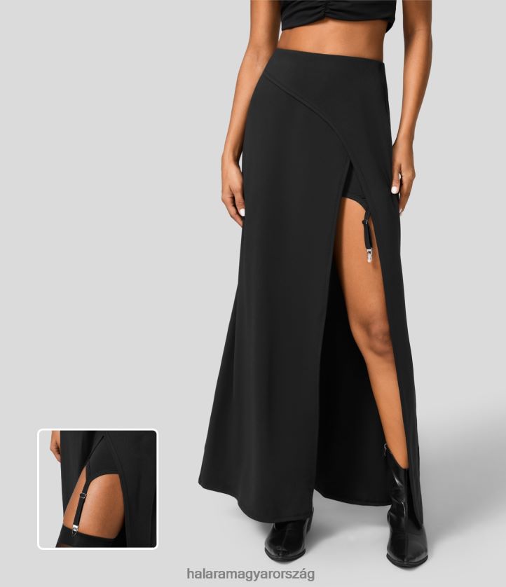 aktív ruházat Halara Magas derekú, 2 az 1-ben állítható harisnyakötő fém kapcsos munkaszoknyával fekete nők 8FPF80549