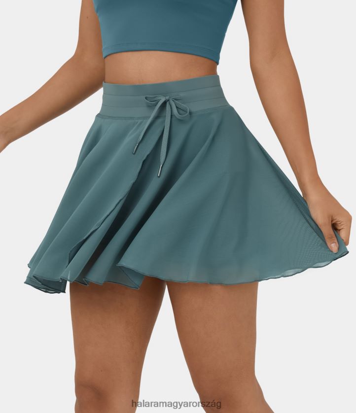aktív ruházat Halara Magas derekú, húzózsinóros kontrasztos hálós 2 az 1-ben oldalzsebből folyékony mini flare alkalmi szoknya kőzöld nők 8FPF80497