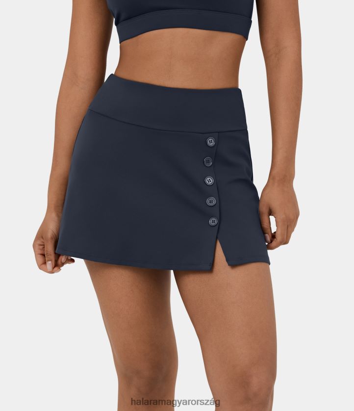 aktív ruházat Halara középen emelkedő 2 az 1-ben oldalzseb gomb egy vonalas mini golfszoknya-golf pólózseb éjkék nők 8FPF80565