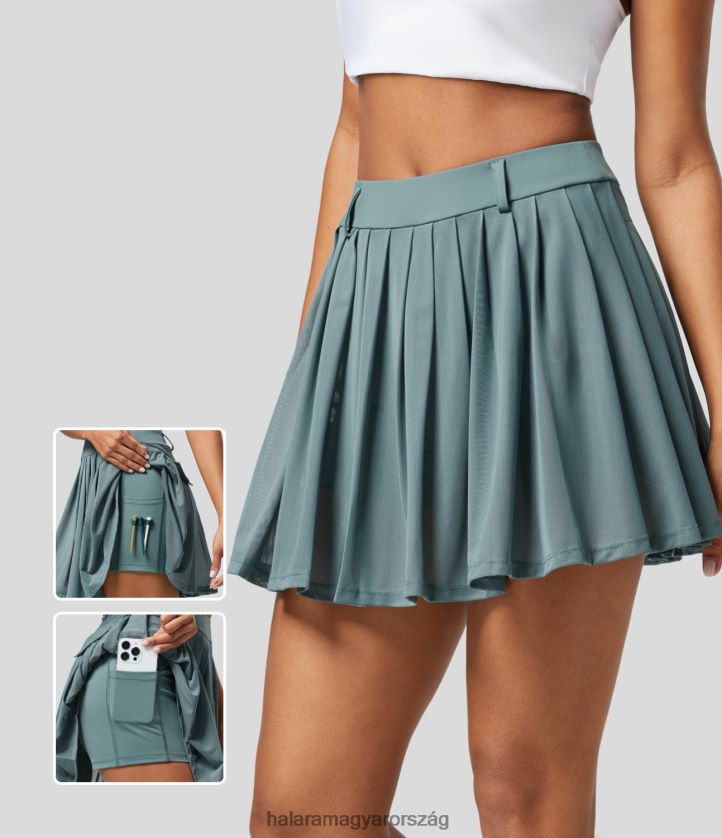 aktív ruházat Halara magas derekú 2 az 1-ben oldalzseb redőzött kontrasztos hálós mini golfszoknya-golf pólózseb turmalin nők 8FPF80593