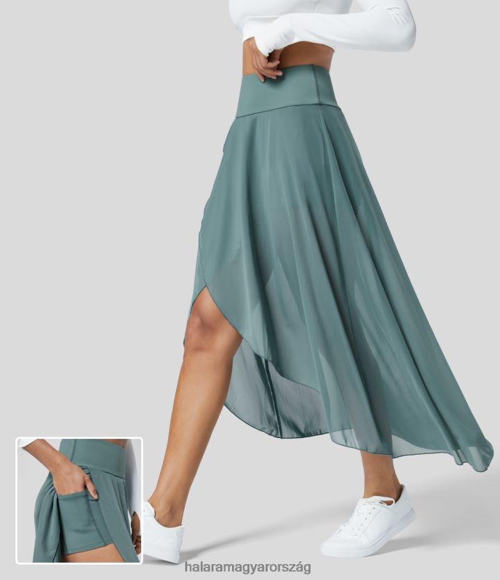 aktív ruházat Halara magas derekú magas, alacsony fodros 2 az 1-ben oldalzseb, hálós, hétköznapi maxiszoknya ásványkék nők 8FPF80698
