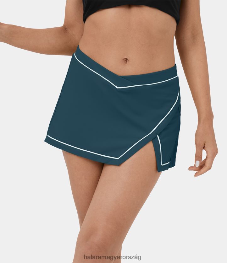 aktív ruházat Halara softlyzero légies alacsony magasságú crossover v alakú derékpánt kontrasztos díszítés 2 az 1-ben osztott mini cool touch táncszoknya tinta zöld nők 8FPF80615