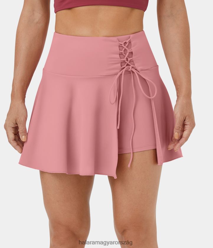 aktív ruházat Halara softlyzero légies, magas derekú, fűzős 2 az 1-ben oldalsó zsebes flare cool touch táncszoknya rózsaszín nők 8FPF80647