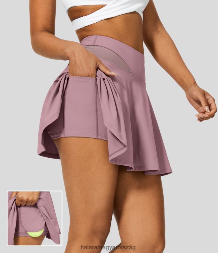 aktív ruházat Halara softlyzero légies, magas derekú, kontrasztos hálós 2 az 1-ben oldalzseb mini flare cool touch teniszszoknya mély lótusz rózsaszín nők 8FPF80688