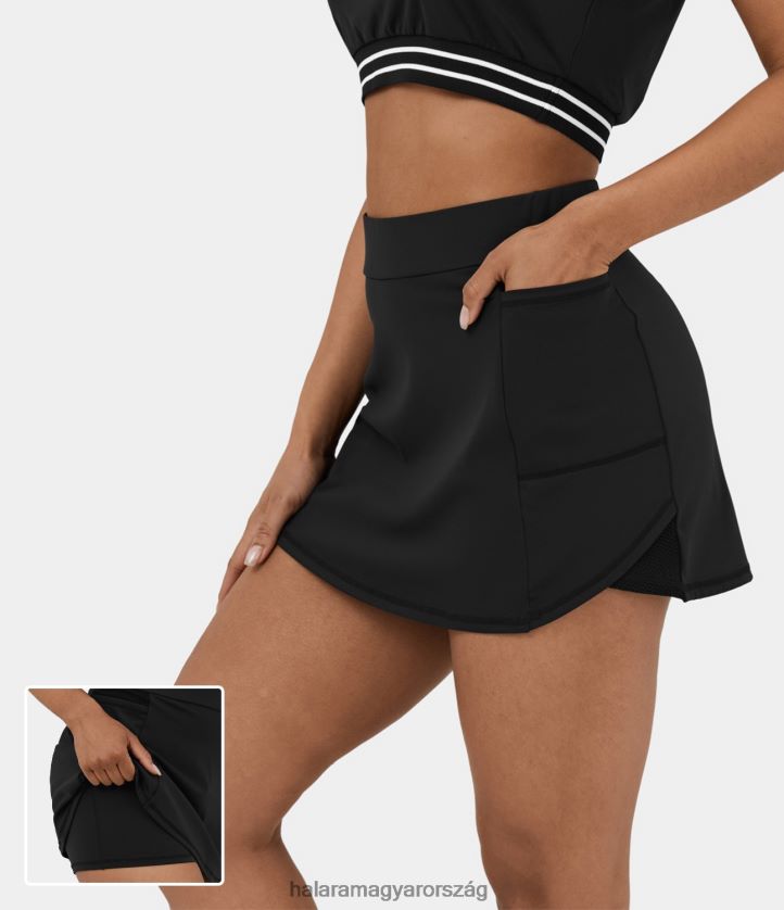 aktív ruházat Halara softlyzero légies, magas derekú kontrasztos hálós oldalzseb ívelt szegély 2 az 1-ben vonalas mini menő érintés alkalmi szoknya fekete nők 8FPF80614