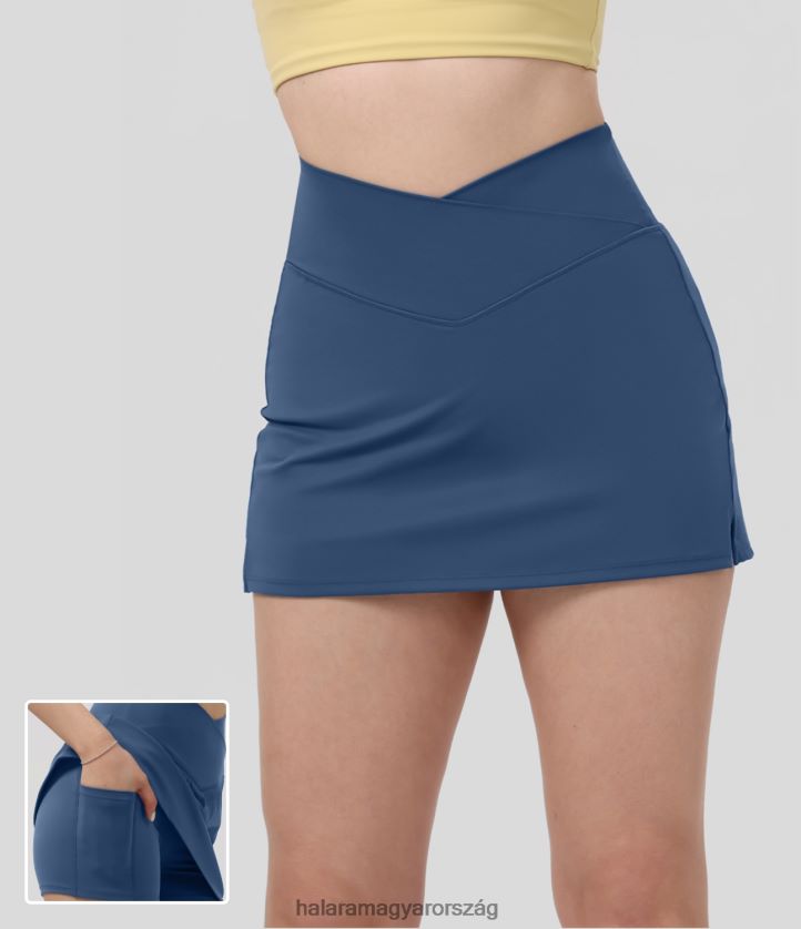 aktív ruházat Halara softlyzero plüss magas derekú, keresztezett osztott szegély 2 az 1-ben oldalzseb vonalas mini hétköznapi szoknya sötét türkiz nők 8FPF80680