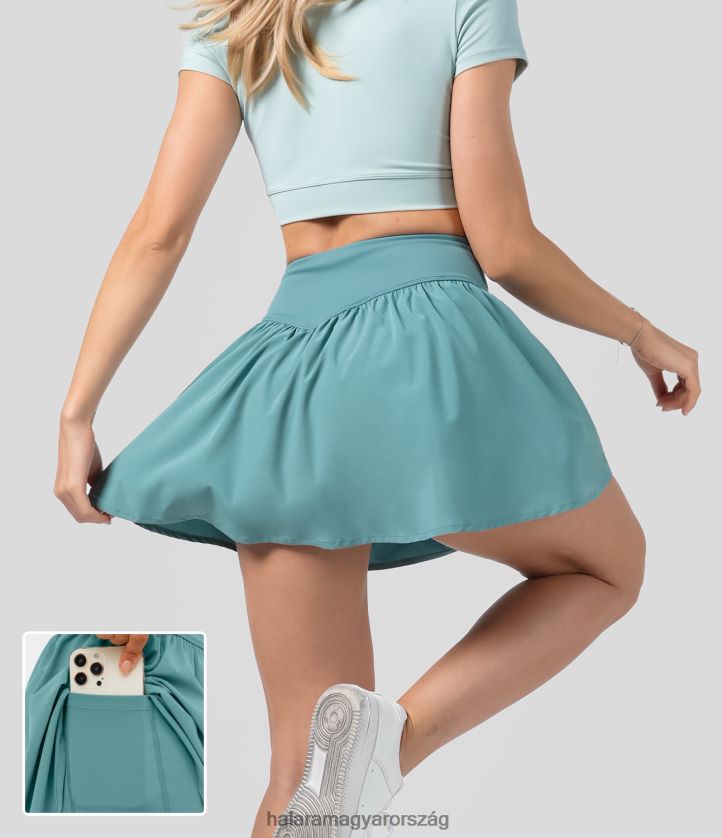 aktív ruházat Halara szellős, magas derekú 2 az 1-ben oldalzseb egy vonalas mini gyorsan száradó alkalmi szoknya ásványkék nők 8FPF80683