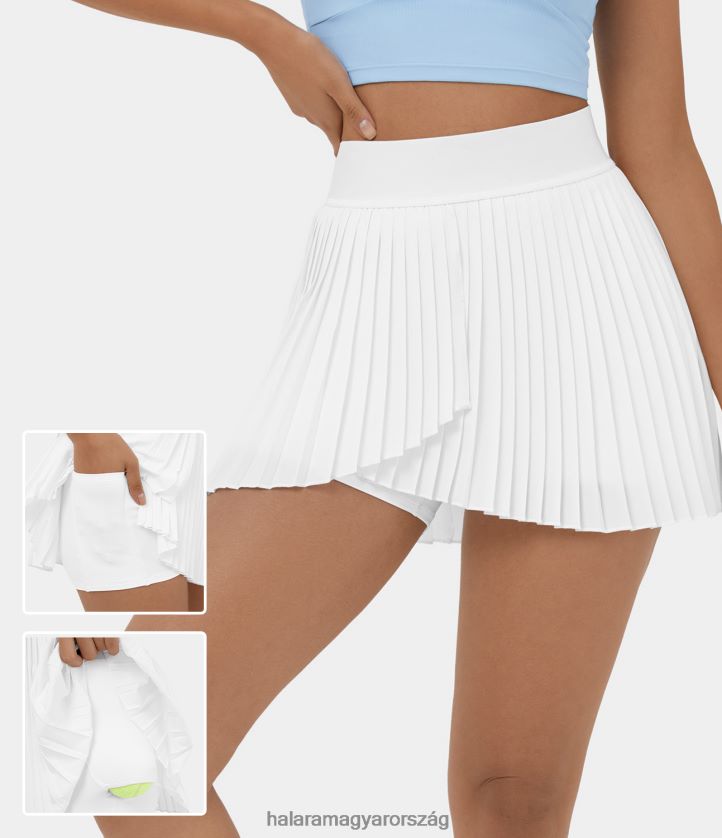 aktív ruházat Halara szellős, magas derekú 2 az 1-ben oldalzsebből rakott mini gyorsan száradó teniszszoknya fehér nők 8FPF80630