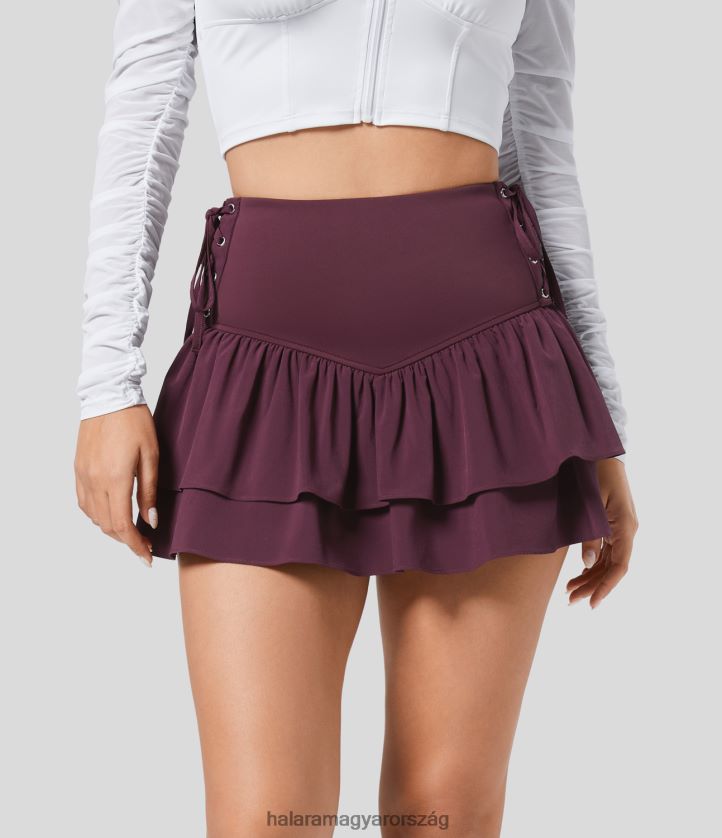 aktív ruházat Halara szellős, magas derekú fűzős, fodros, többszintes 2 az 1-ben oldalzseb mikro mini gyorsan száradó jóga szoknya bársonyvirág nők 8FPF80566