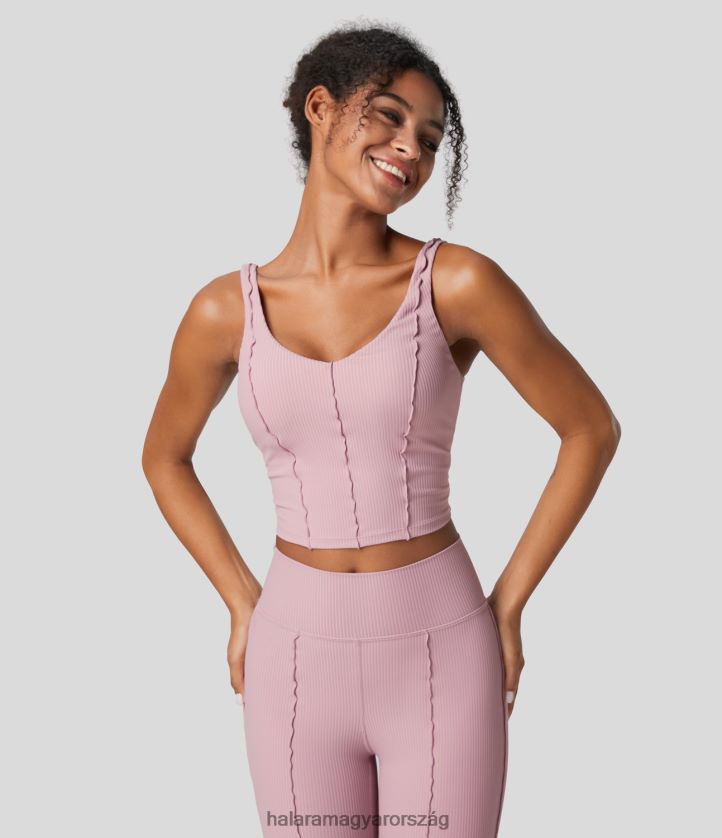 aktív ruházat Halara bordázott hátú saláta díszítéssel vágott jóga felső fehérített mályva nők 8FPF801712