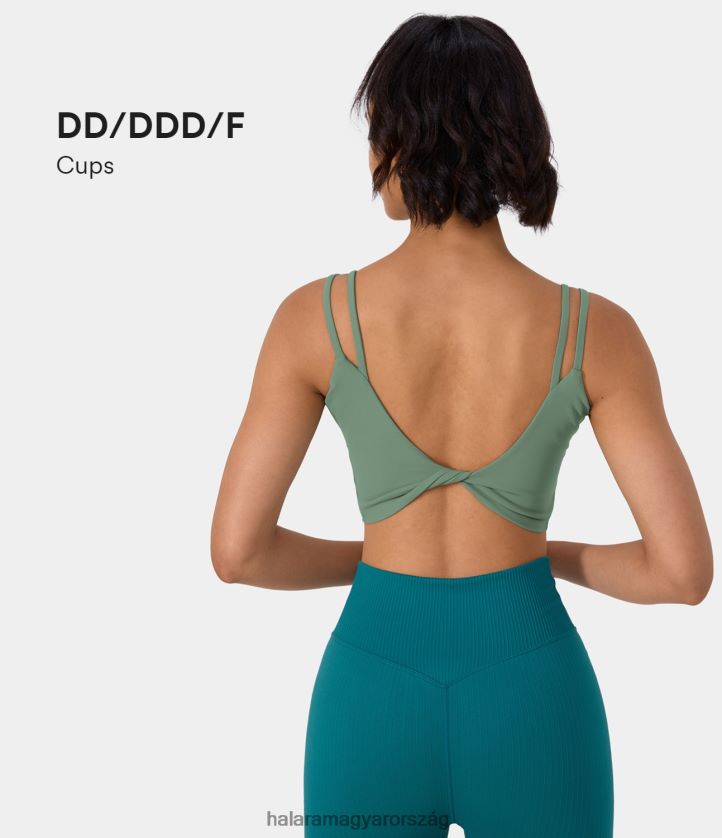 aktív ruházat Halara dupla pántos hát nélküli csavart edzés vágott tank top-dd/ddd/f csészék sövény zöld nők 8FPF801769