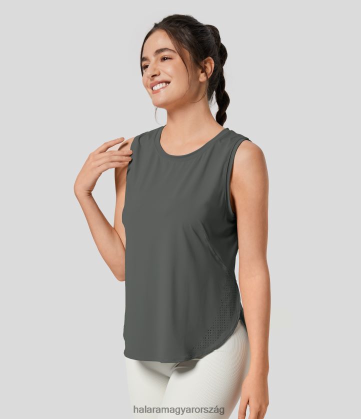 aktív ruházat Halara kerek nyakú hálós ívelt szegélyű tenisz felső fegyverfém nők 8FPF801749