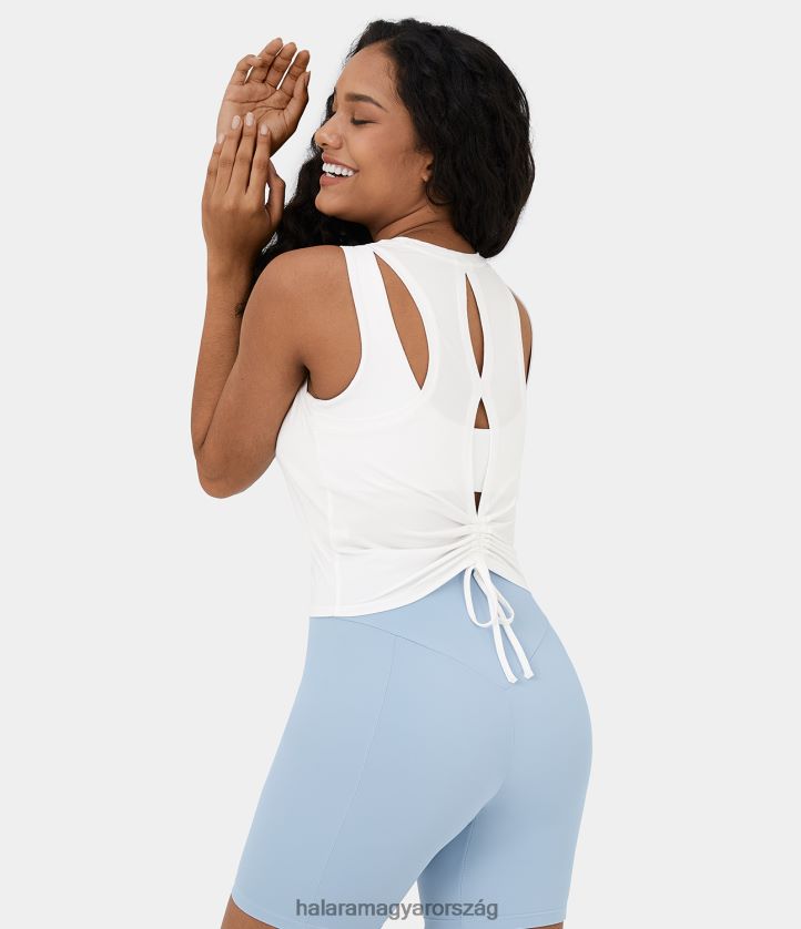 aktív ruházat Halara kerek nyakú, hát nélküli kivágott húzózsinórral domborított alkalmi felső fehér nők 8FPF801766